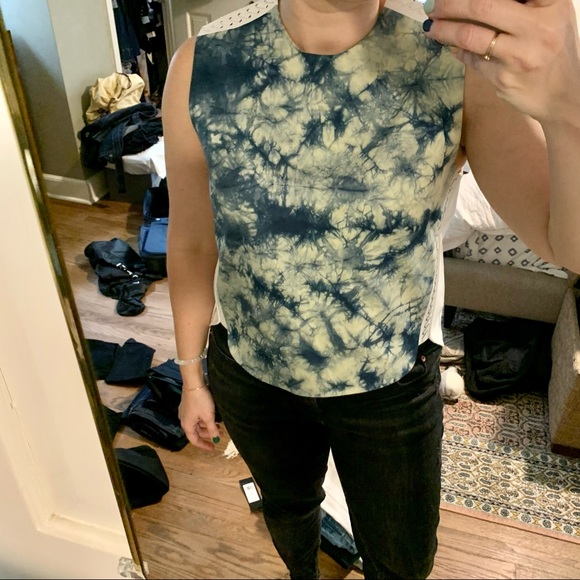 BNWT 3.1 Phillip Lim blue tie dye High-Low Hem Tank with leather detail - Picture 8 of 9